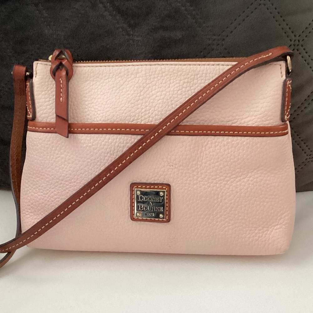 Dooney & Bourke Pale Pink Pebbled Leather Crossbody with Brown Trim